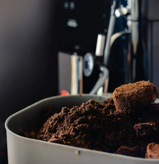 Used coffee grounds in compost bin