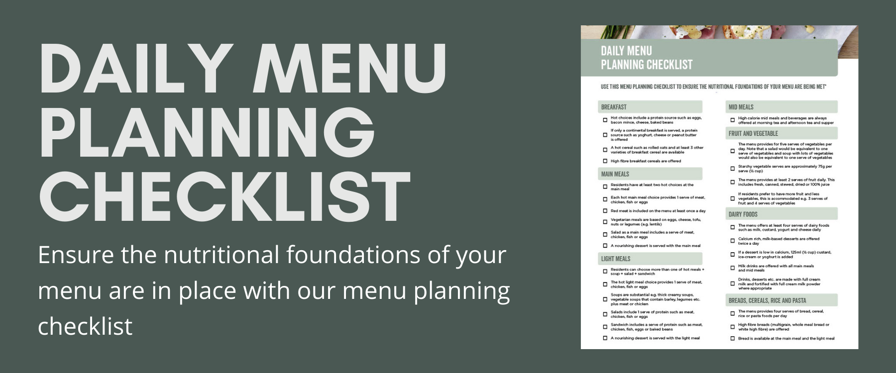 Daily menu planning checklist