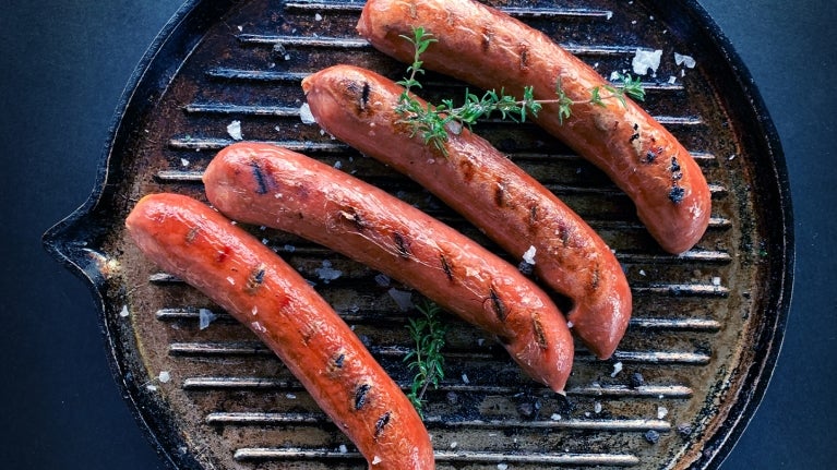 Pea based sausage