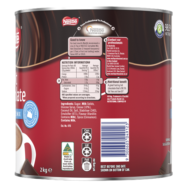 NESTLÉ Complete Mix Hot Chocolate Can 2kg