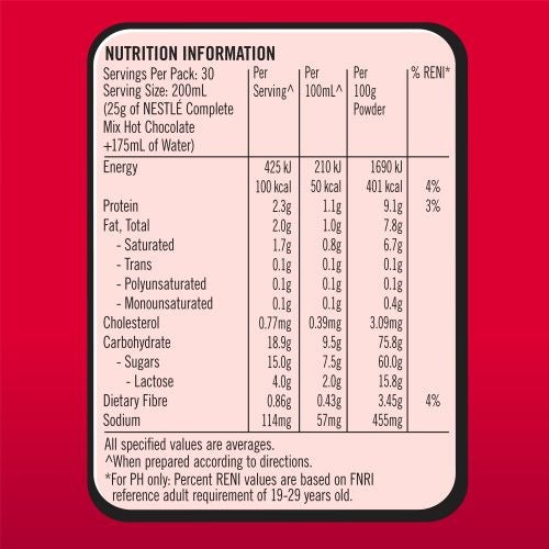 NESTLE HOT CHOC COMPLETE MIX Soft Pack 12x750g