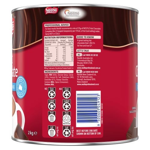 NESTLE HOT CHOC COMPLETE MIX Tin 6x2kg