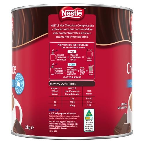 NESTLE HOT CHOC COMPLETE MIX Tin 6x2kg