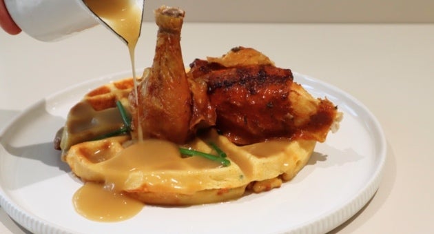 Chicken & Cheese Waffles with Gravy