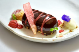 Variations of Rhubarb, Chocolate, Honey, Crème Fraiche and Almond