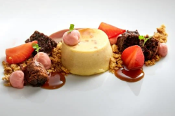 Peanut Butter Panna cotta, Salted Caramel, Caramelised White Chocolate