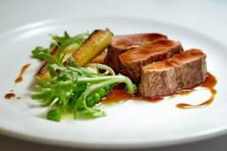Lamb Saddle, Parsnip Puree, Roasted Jerusalem Artichoke, Peas and Chive Oil