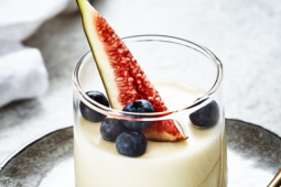 Vanilla Panna Cotta with Blueberries & Fig