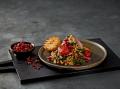 Warm Mograbieh Salad, charred eggplant, confit tomatoes, eggplant, aubergine, eggplant recipe, vegetarian recipe